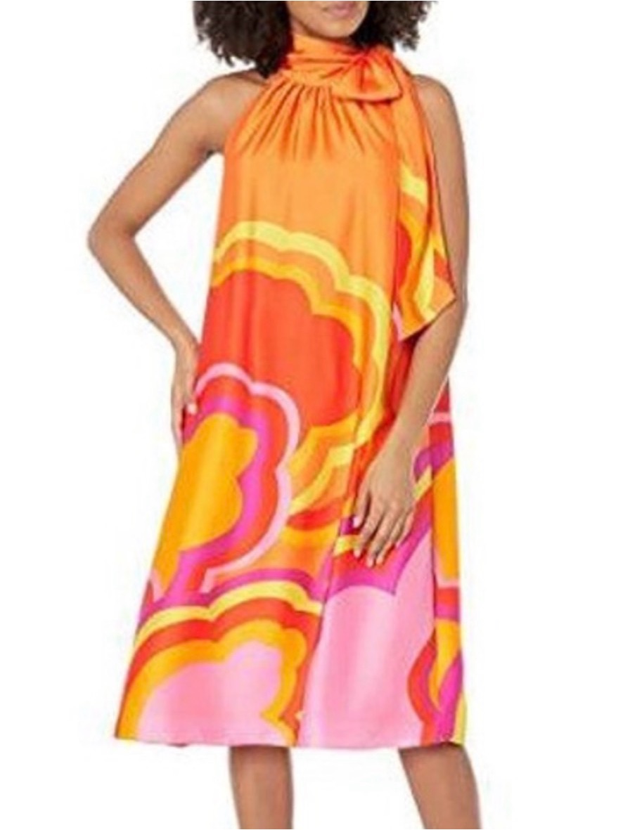 Trina Turk Orange Pink Graphic Halter Dress